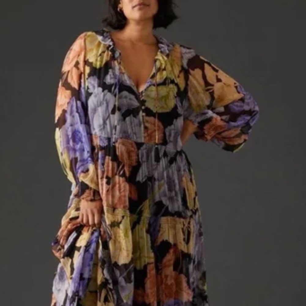 Anthropology chiffon floral maxi dress